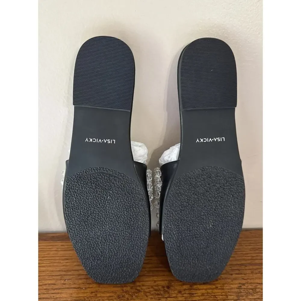 Lisa Vicky Womens Slides Magical Beaded Clear Black Size 8 New - Picture 6 of 7